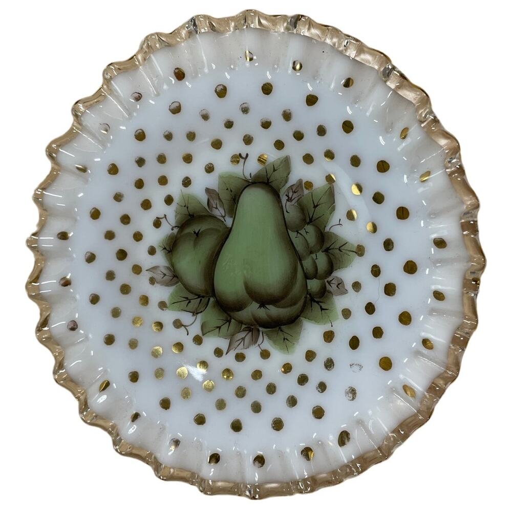 Vintage Fenton "Charlton" Crimped Ruffle Saucer Pear/Apple Design GUC
